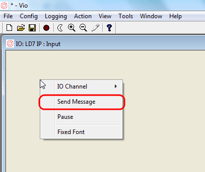 Right-Click within the IO window and select Send Message: